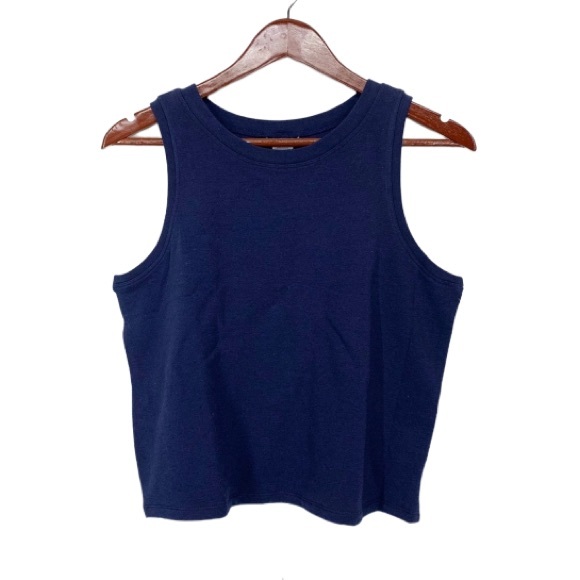 Splendid Active Navy Blue Striped Sleeveless Popover Sweatshirt Crewneck Tank - Picture 1 of 10